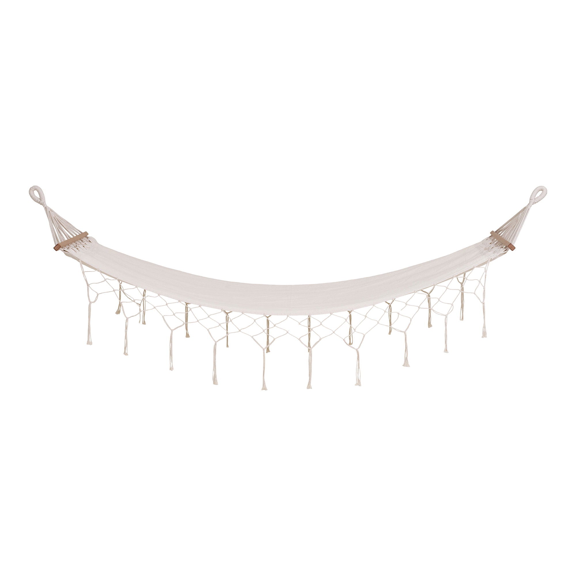 Edessa – Hängematte aus Baumwollmischung mit Holzstab, Off-White, 200 × 80 cm